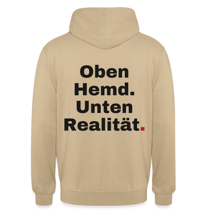 Oben Hemd, unten Realität Motiv-Hoodie unisex, Farbe Beige