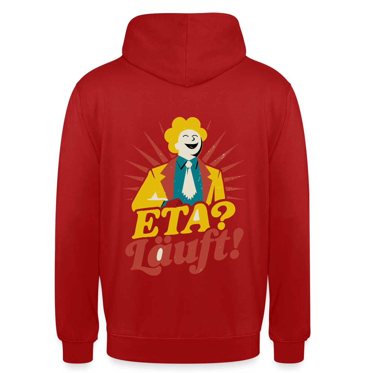 "ETA? Läuft! Midcentury-Motiv" Motiv-Hoodie unisex, Farbe Rot