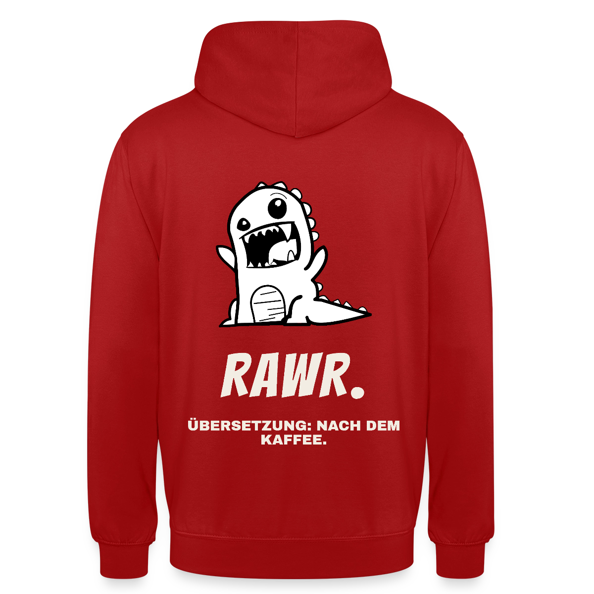 "Rawr. Übersetzung: nach dem Kaffee." Motiv-Hoodie unisex, Farbe Rot