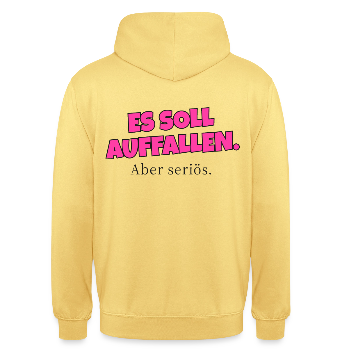 Es soll auffallen. Aber seriös. Motiv-Hoodie unisex, Farbe Zitronengelb