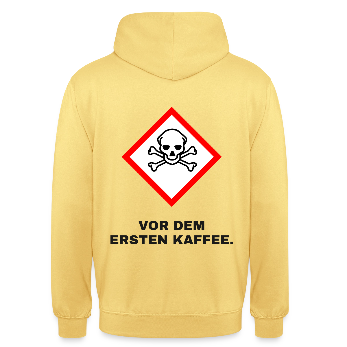 "Vor dem ersten Kaffee. Gefahrzeichen" Motiv-Hoodie unisex, Farbe Zitronengelb