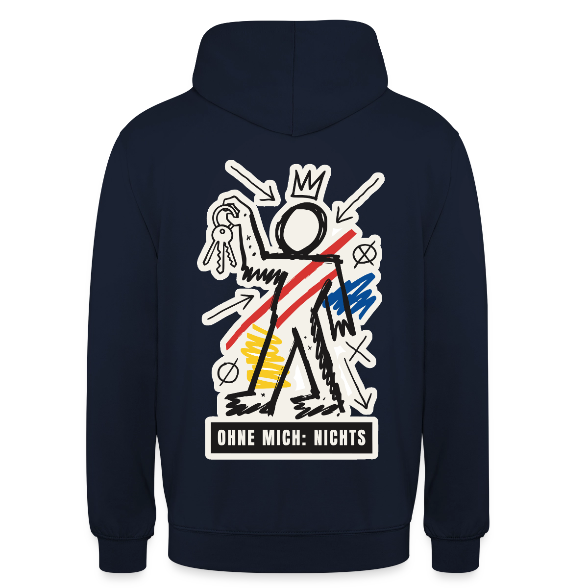 Ohne mich: nichts. Neo-Expressionismus-Motiv Motiv-Hoodie unisex, Farbe Navy