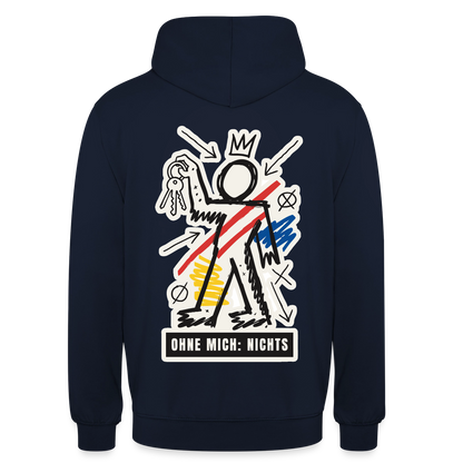 Ohne mich: nichts. Neo-Expressionismus-Motiv Motiv-Hoodie unisex, Farbe Navy