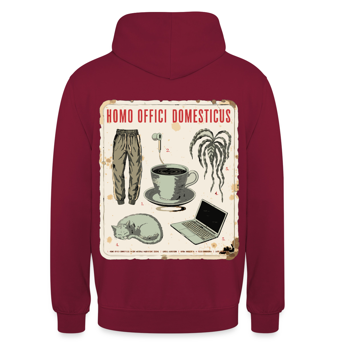 Homo Offici Domesticus Motiv-Hoodie unisex, Farbe Bordeaux, Model