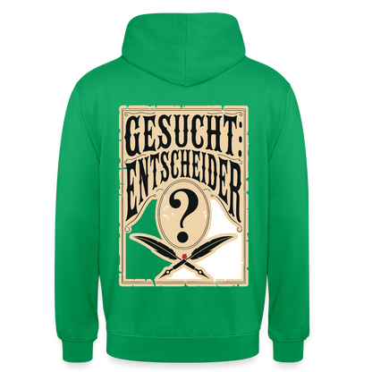 Gesucht: Entscheider. Steckbrief-Motiv Motiv-Hoodie unisex, Farbe Kelly Green