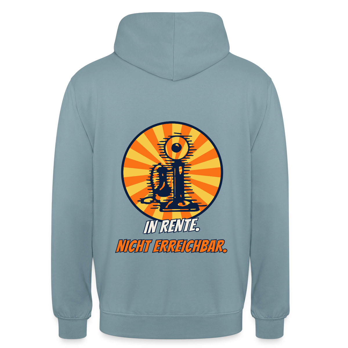 "In Rente. Nicht erreichbar. Comic-Motiv" Motiv-Hoodie unisex, Farbe Nebelblau