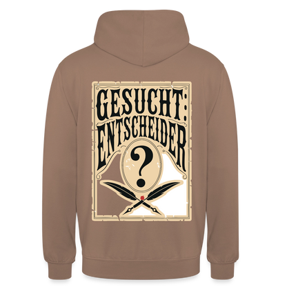 Gesucht: Entscheider. Steckbrief-Motiv Motiv-Hoodie unisex, Farbe Mokka