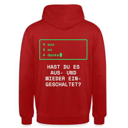 Hast du es aus- und wieder eingeschaltet? Motiv-Hoodie unisex, Farbe Rot