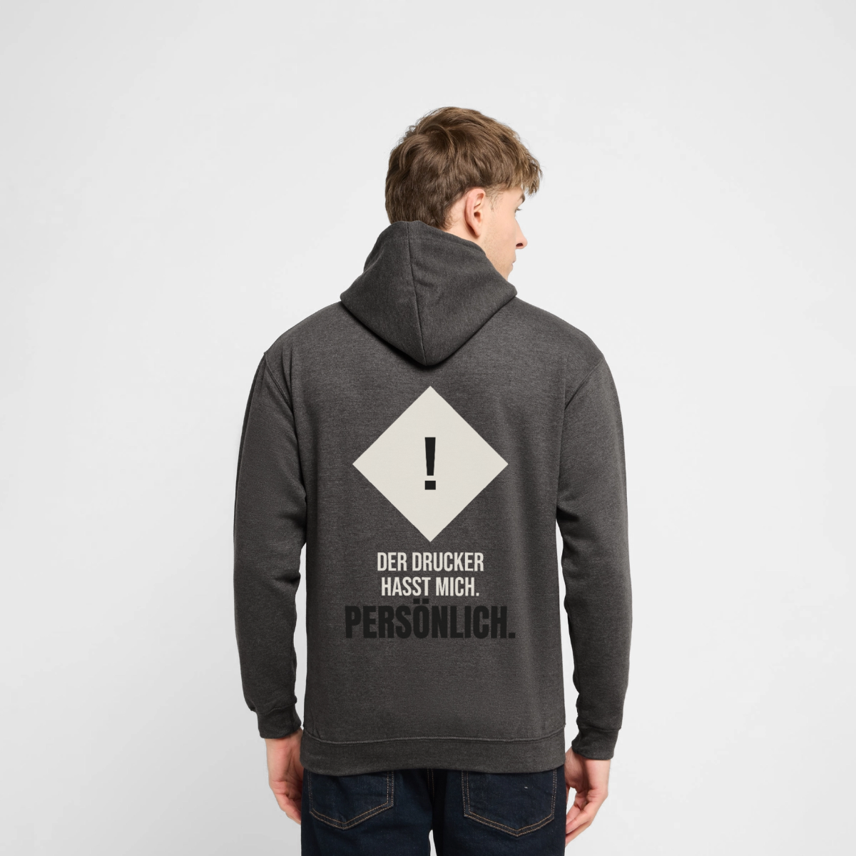 Der Drucker hasst mich. Persönlich. Motiv-Hoodie unisex, Farbe Anthrazit, Model