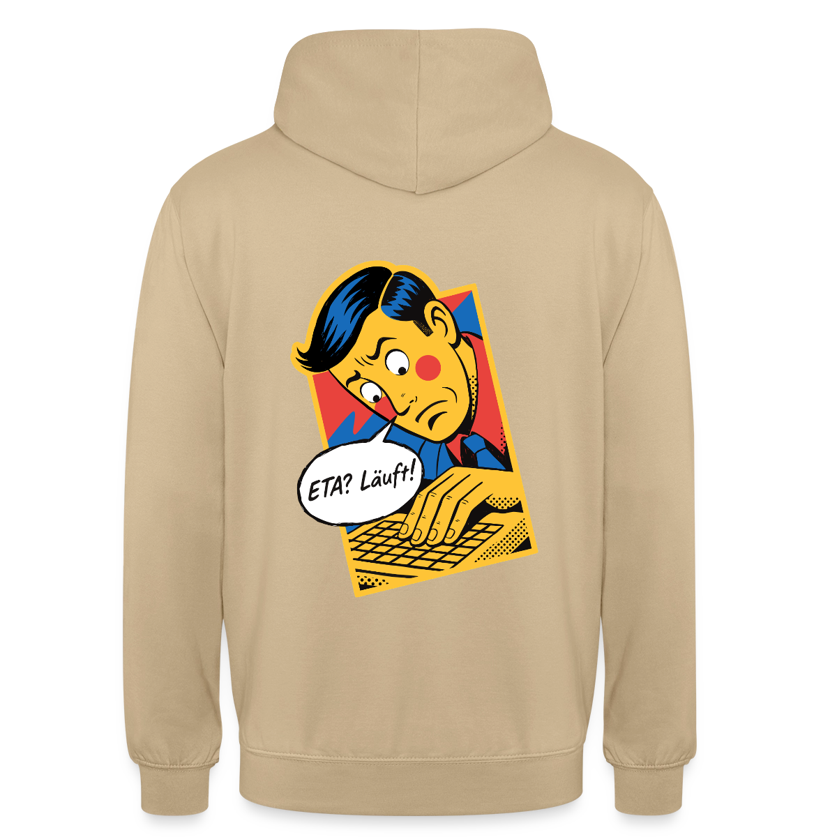 "ETA? Läuft! Popart-Motiv" Motiv-Hoodie unisex, Farbe Beige