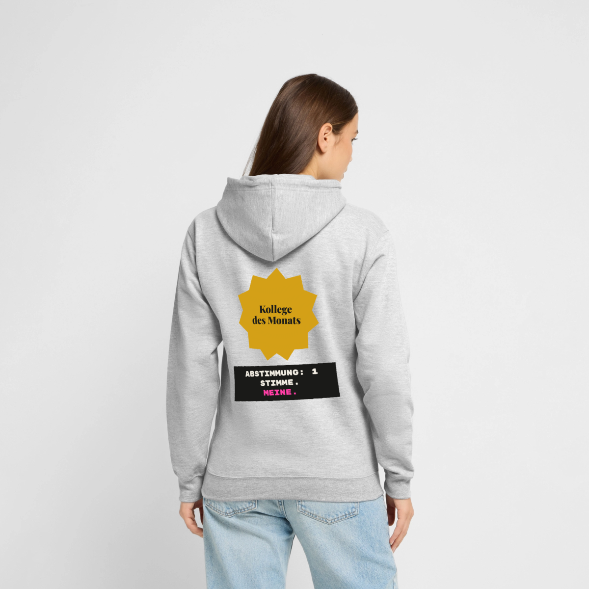 "Kollege des Monats. Abstimmung: 1 Stimme. Meine." Motiv-Hoodie unisex, Farbe Hellgrau meliert