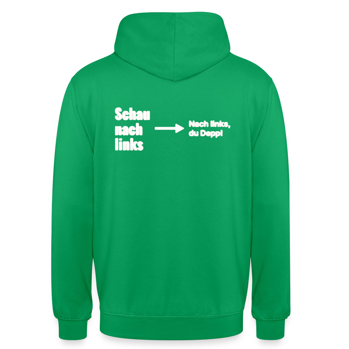 Schau nach links. Motiv-Hoodie unisex, Farbe Kelly Green