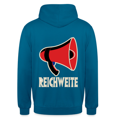 Reichweite. Sachplakat-Motiv Motiv-Hoodie unisex, Farbe Tiefseeblau