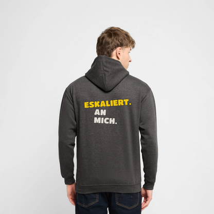 "Eskaliert. An mich." Motiv-Hoodie unisex, Farbe Anthrazit