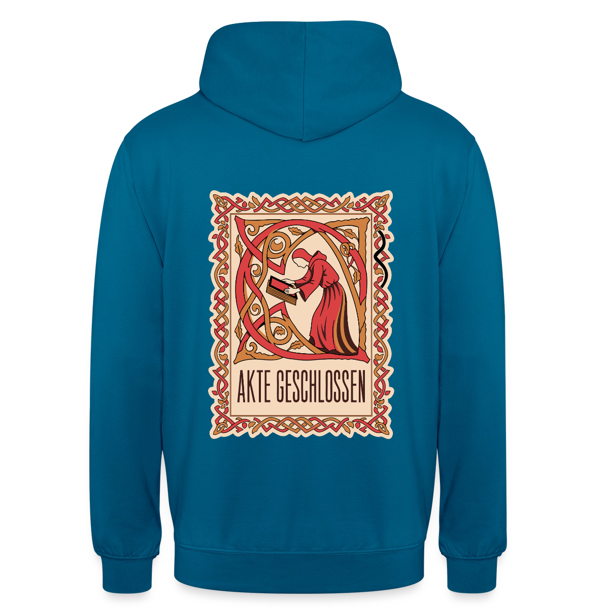 "Akte geschlossen. Buchmalerei-Motiv" Motiv-Hoodie unisex, Farbe Tiefseeblau