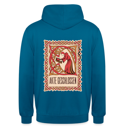 "Akte geschlossen. Buchmalerei-Motiv" Motiv-Hoodie unisex, Farbe Tiefseeblau