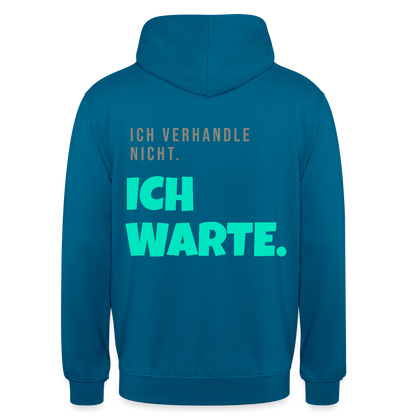 "Ich verhandle nicht. Ich warte." Motiv-Hoodie unisex, Farbe Tiefseeblau