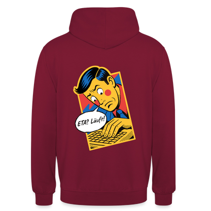 "ETA? Läuft! Popart-Motiv" Motiv-Hoodie unisex, Farbe Bordeaux