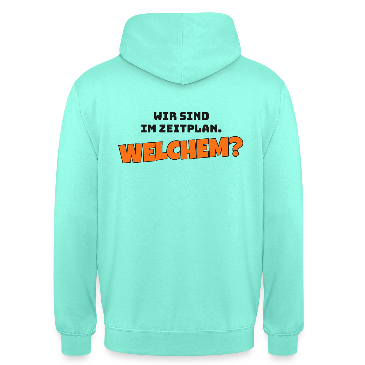 Wir sind im Zeitplan. Welchem? Motiv-Hoodie unisex, Farbe Mint