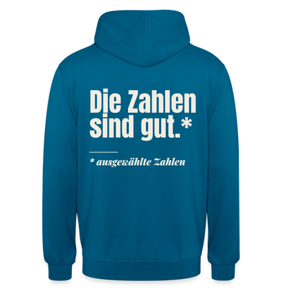 Die Zahlen sind gut. Ausgewählte Zahlen. Motiv-Hoodie unisex, Farbe Tiefseeblau