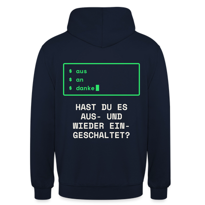 Hast du es aus- und wieder eingeschaltet? Motiv-Hoodie unisex, Farbe Navy