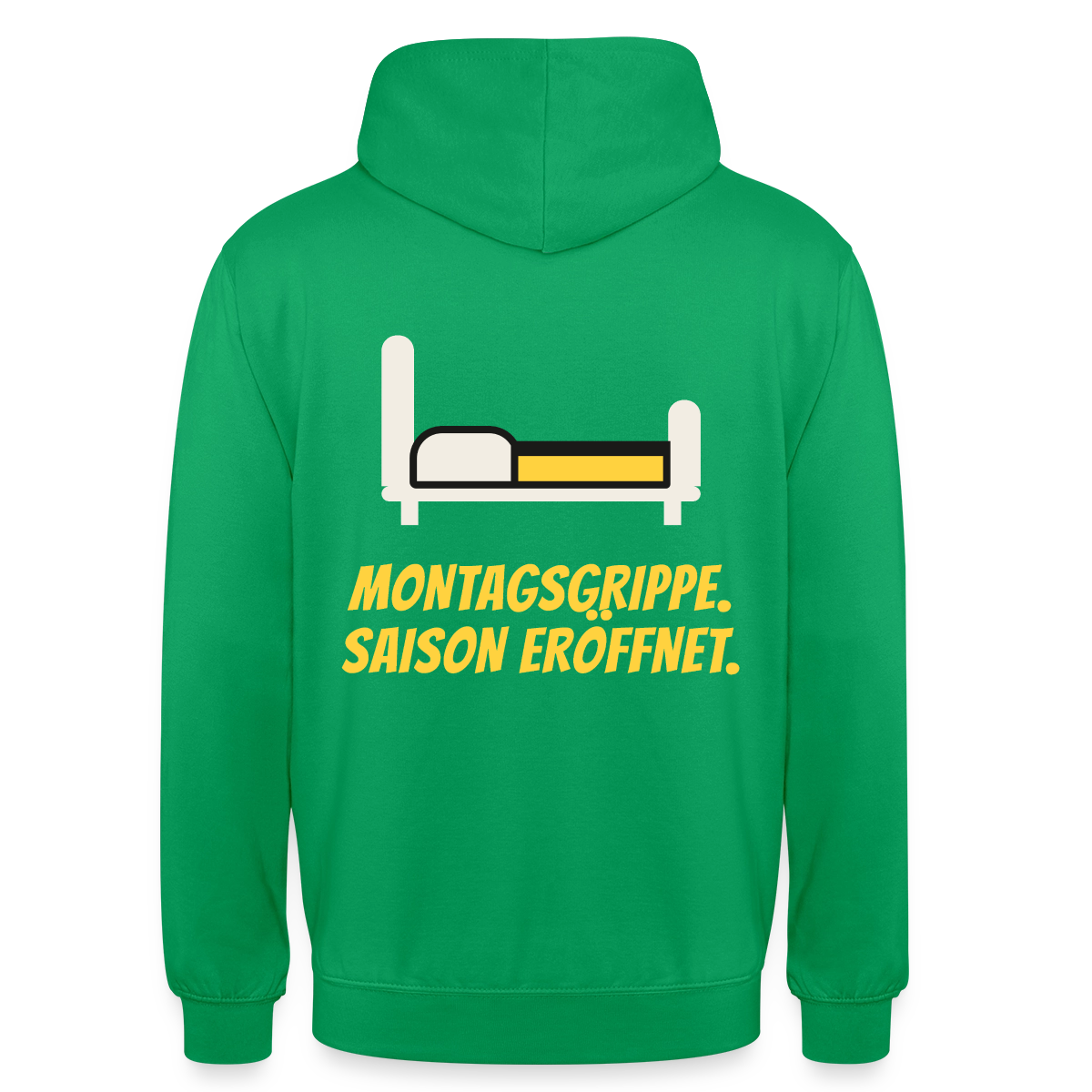 Montagsgrippe. Saison eröffnet. Motiv-Hoodie unisex, Farbe Kelly Green