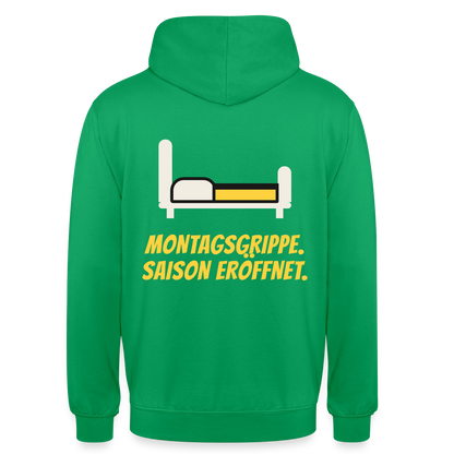 Montagsgrippe. Saison eröffnet. Motiv-Hoodie unisex, Farbe Kelly Green