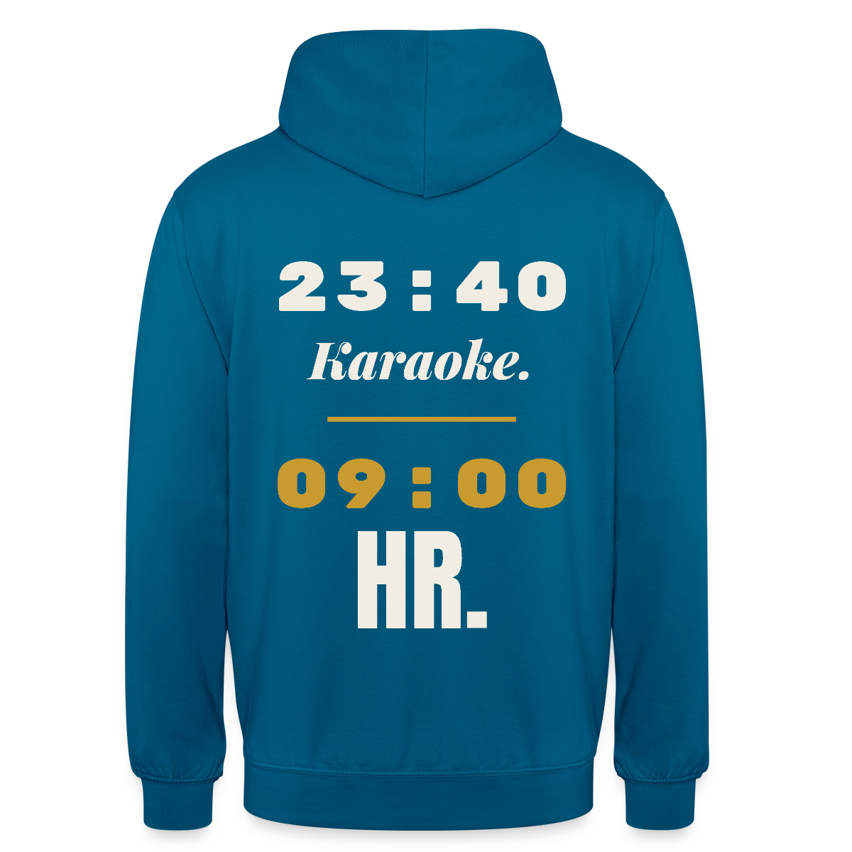 "23:40 Karaoke. 09:00 HR." Motiv-Hoodie unisex, Farbe Tiefseeblau