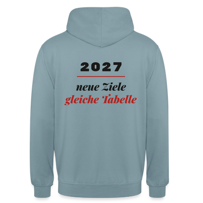 "2027: neue Ziele, gleiche Tabelle" Motiv-Hoodie unisex, Farbe Nebelblau