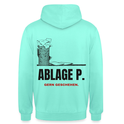 "Ablage P. Gern geschehen." Motiv-Hoodie unisex, Farbe Mint