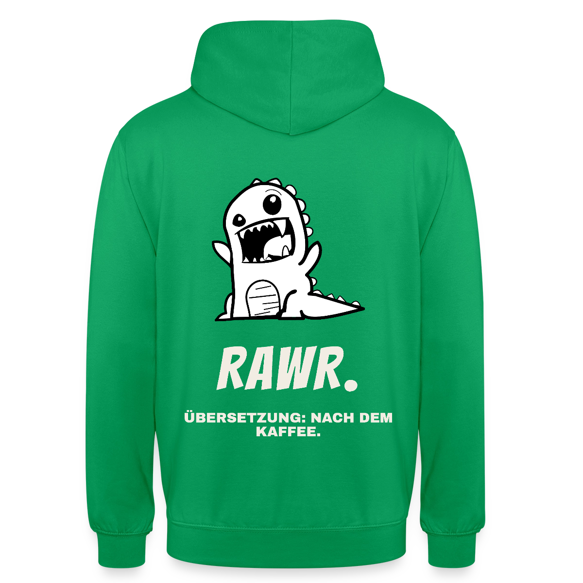 "Rawr. Übersetzung: nach dem Kaffee." Motiv-Hoodie unisex, Farbe Kelly Green