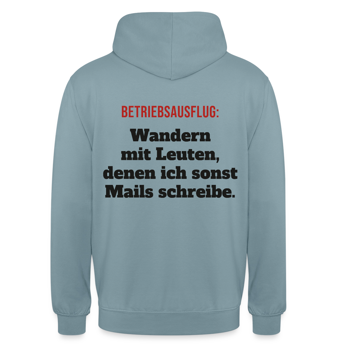 "Betriebsausflug: Wandern mit Leuten, denen ich sonst Mails schreibe." Motiv-Hoodie unisex, Farbe Nebelblau