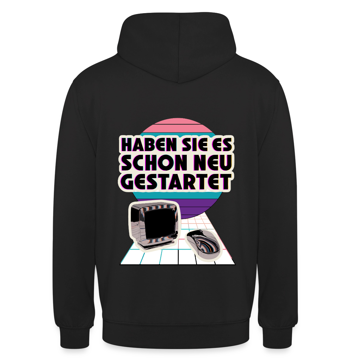 Haben Sie es schon neu gestartet? Vaporwave-Motiv Motiv-Hoodie unisex, Farbe Schwarz