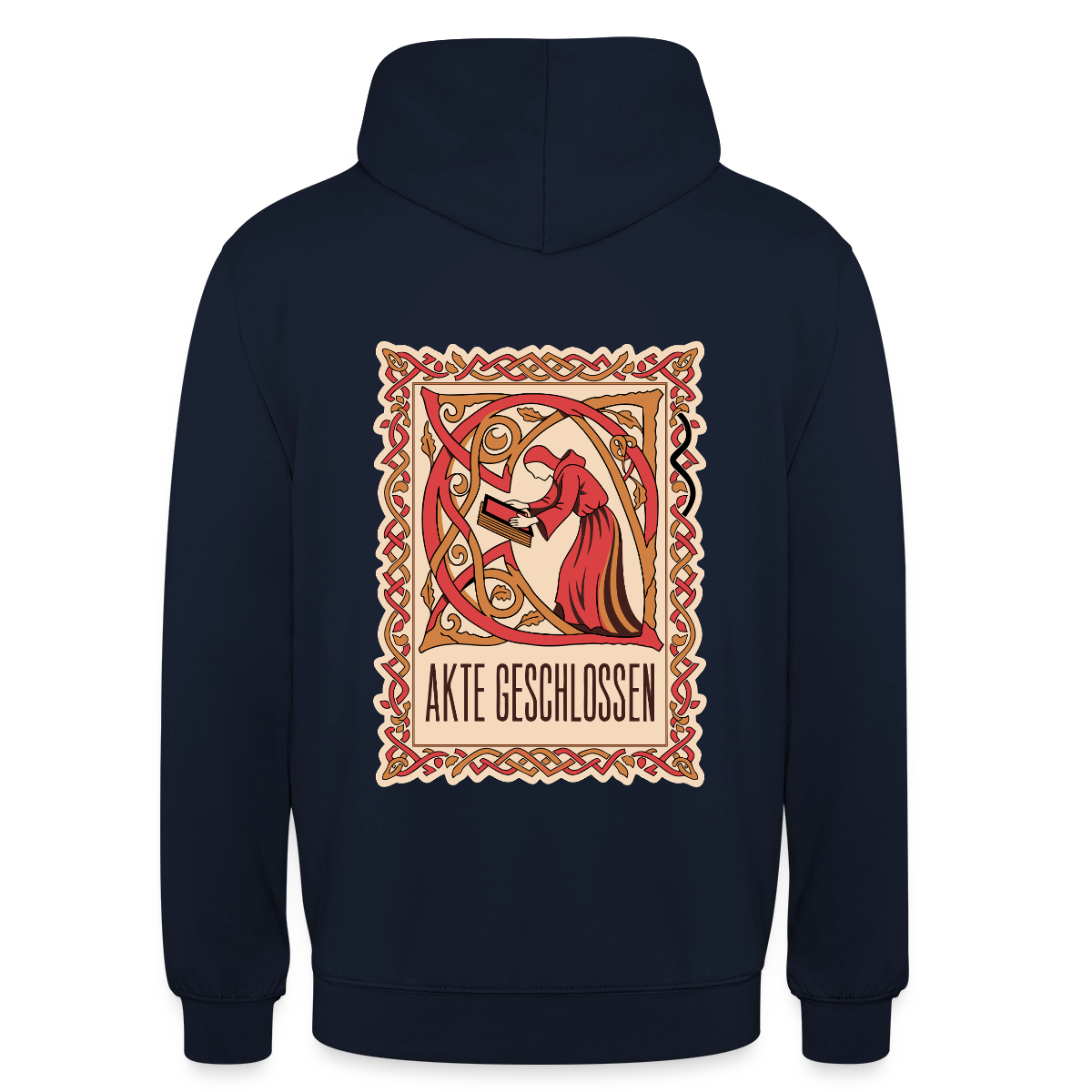 "Akte geschlossen. Buchmalerei-Motiv" Motiv-Hoodie unisex, Farbe Navy