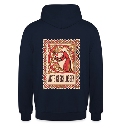 "Akte geschlossen. Buchmalerei-Motiv" Motiv-Hoodie unisex, Farbe Navy