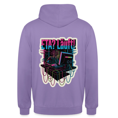 "ETA? Läuft! Cyberpunk-Motiv" Motiv-Hoodie unisex, Farbe Lavendel