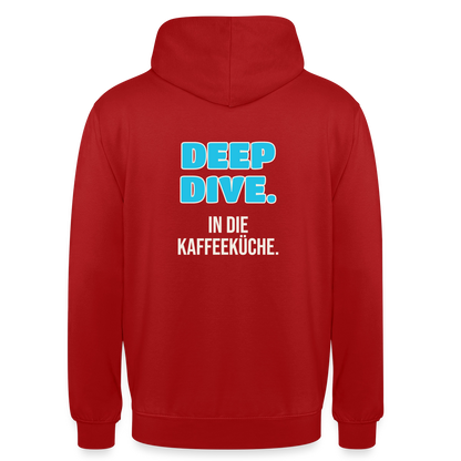 "Deep Dive. In die Kaffeeküche." Motiv-Hoodie unisex, Farbe Rot