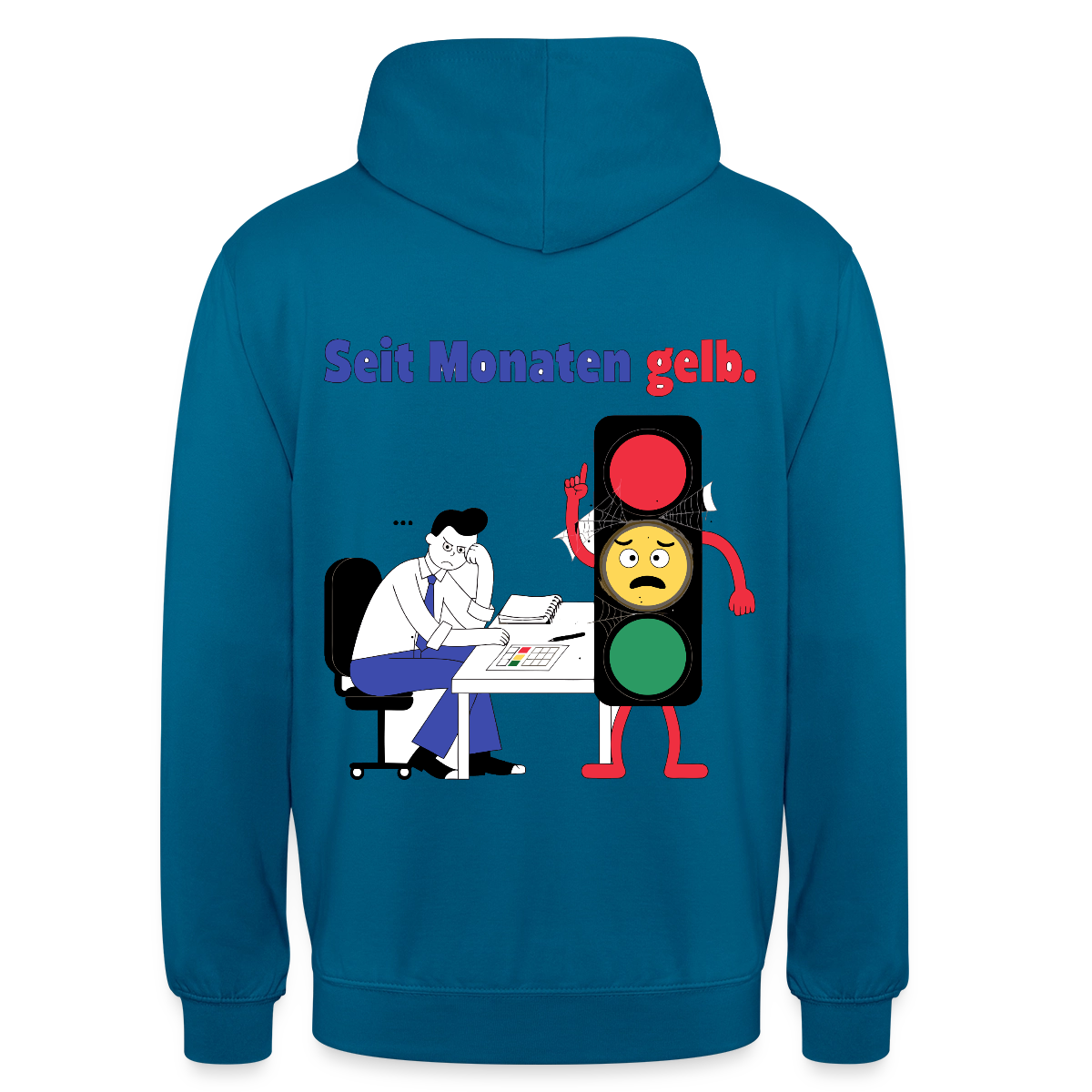 "Seit Monaten gelb. Ampel-Motiv" Motiv-Hoodie unisex, Farbe Tiefseeblau