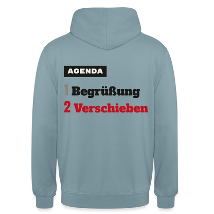 Agenda: 1 Begrüßung, 2 Verschieben Motiv-Hoodie unisex, Farbe Nebelblau