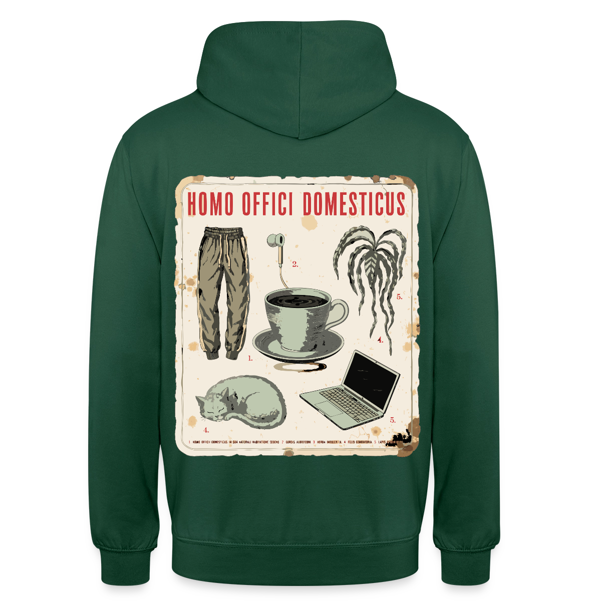 Homo Offici Domesticus Motiv-Hoodie unisex, Farbe Flaschengrün, Model