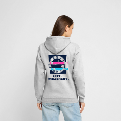 "Zeitmanagement. Glitch-Motiv" Motiv-Hoodie unisex, Farbe Hellgrau meliert
