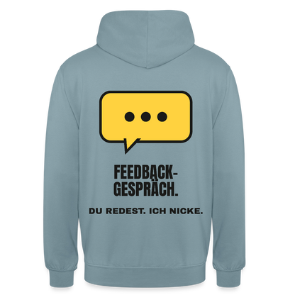 Feedbackgespräch. Du redest. Ich nicke. Motiv-Hoodie unisex, Farbe Nebelblau