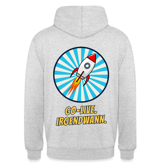Go-Live. Irgendwann. Comic-Motiv Motiv-Hoodie unisex, Farbe Hellgrau meliert
