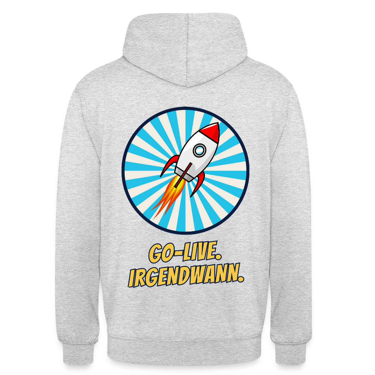 Go-Live. Irgendwann. Comic-Motiv Motiv-Hoodie unisex, Farbe Hellgrau meliert