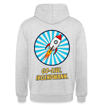 Go-Live. Irgendwann. Comic-Motiv Motiv-Hoodie unisex, Farbe Hellgrau meliert