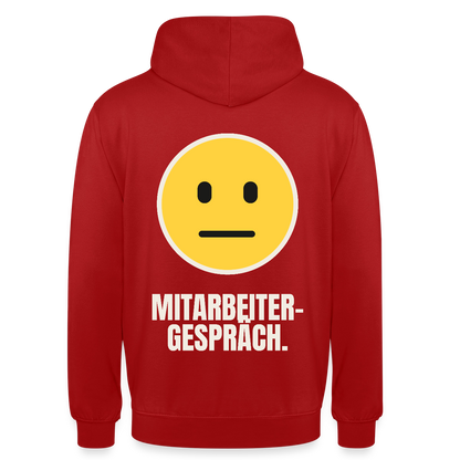 Mitarbeitergespräch. Motiv-Hoodie unisex, Farbe Rot