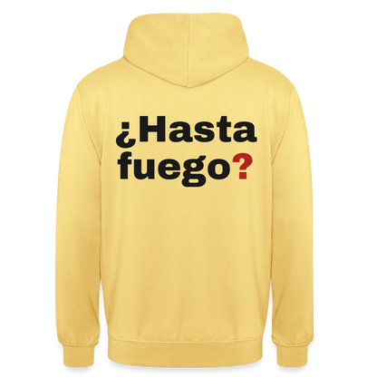 "¿Hasta fuego?" Motiv-Hoodie unisex, Farbe Zitronengelb
