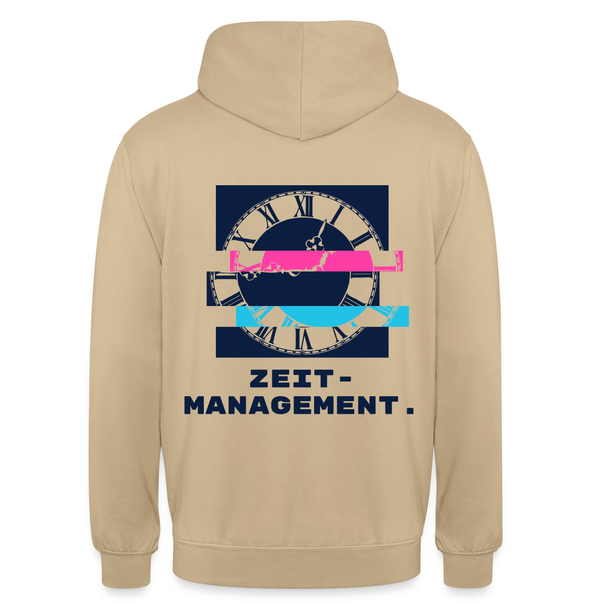 "Zeitmanagement. Glitch-Motiv" Motiv-Hoodie unisex, Farbe Beige