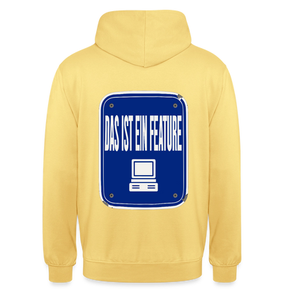 Das ist ein Feature. Emailschild-Motiv Motiv-Hoodie unisex, Farbe Zitronengelb