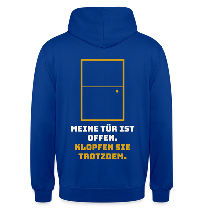 Meine Tür ist offen. Klopfen Sie trotzdem. Motiv-Hoodie unisex, Farbe Royalblau